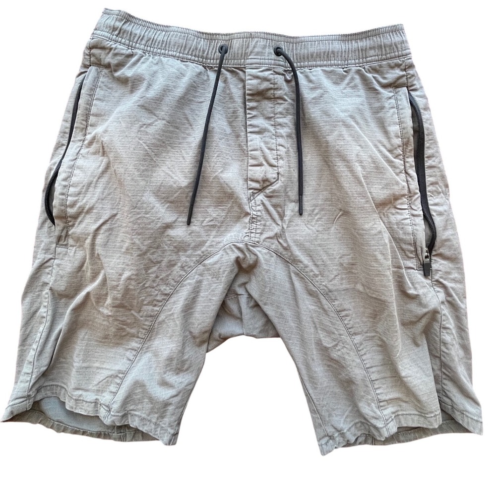 Zanerobe Sureshot Ripstop Drop Crotch Shorts Mens 32 Taupe Grey Elastic Waist